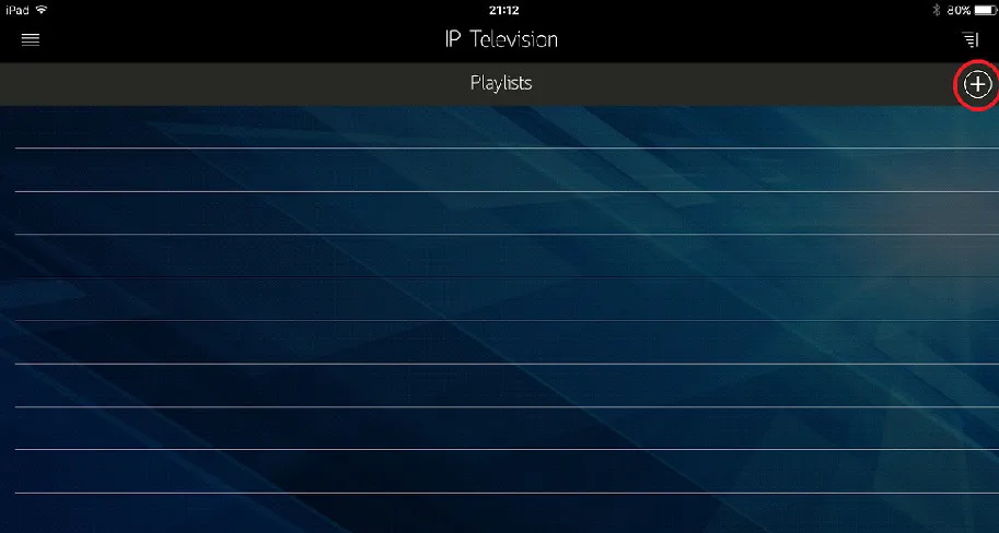 Ecrã Playlists do IP Television com o ícone de mais realçado no canto superior direito