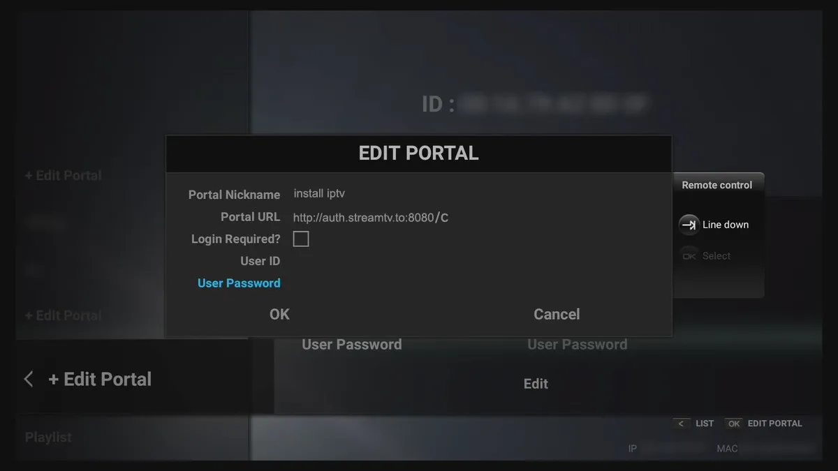 Cuadro de diálogo Edit Portal de MyTV Online con los campos de apodo del portal y Portal URL