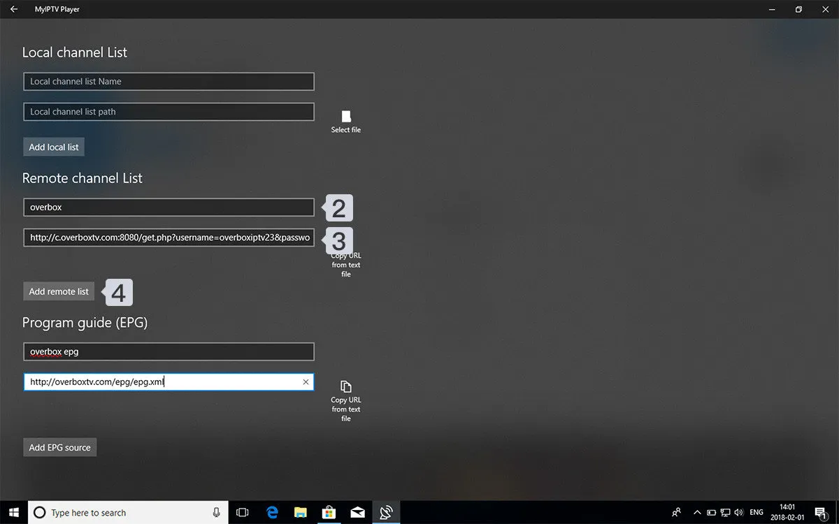 Adicionar uma playlist M3U remota no myIPTV Player