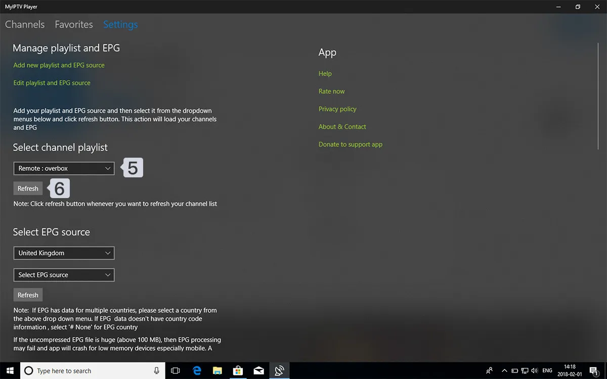 Selecionar a playlist de canais no myIPTV Player