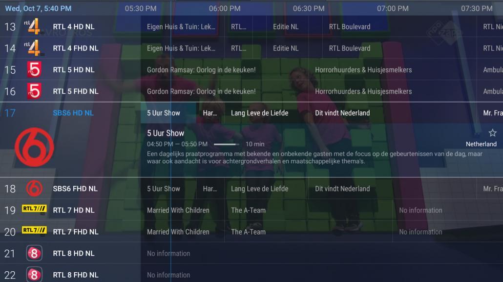 TiviMate over screen EPG list